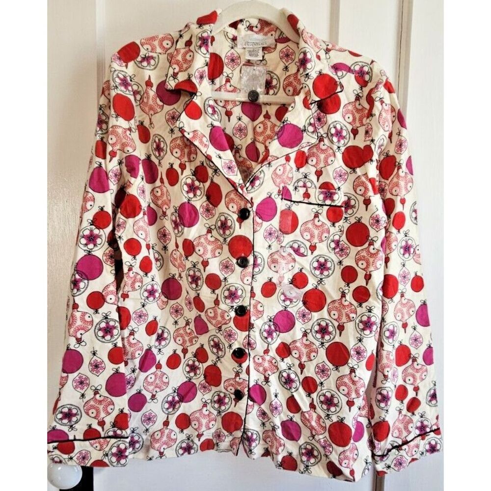 NWT Intimate‎ ESSENTIALS Pajamas long sleeve button down top 100% cotton Sz L